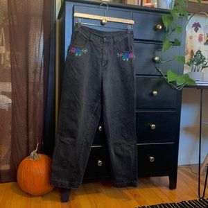 Embroidered Black Jeans